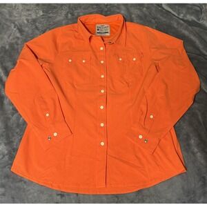 King Ranch Shirt Womens L Orange Western Fishing Snap Front Long Sleeve Sawtooth